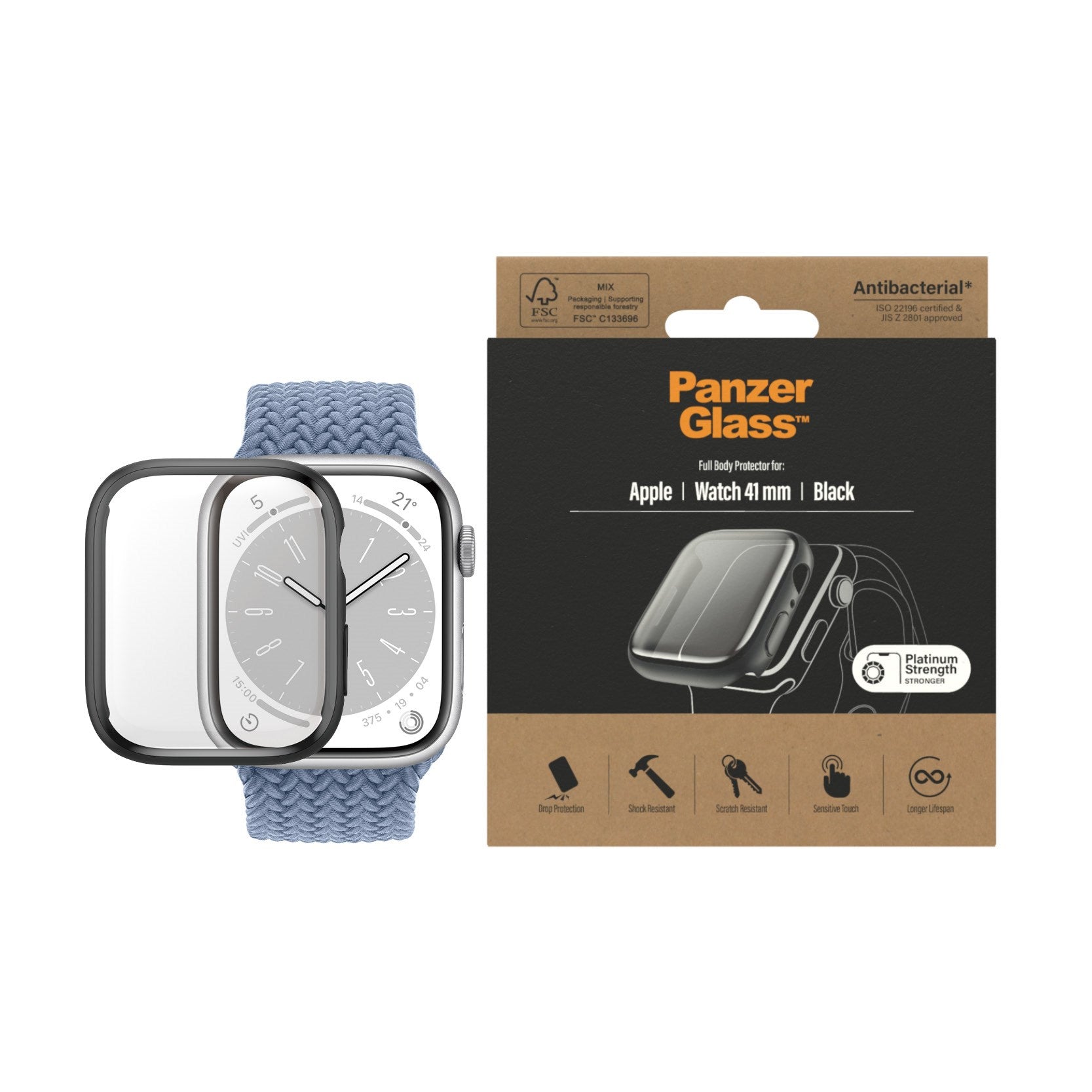 PanzerGlass® Displayschutz Full Body Apple Watch Series 9 | 8 | 7 | 41mm | Schwarz